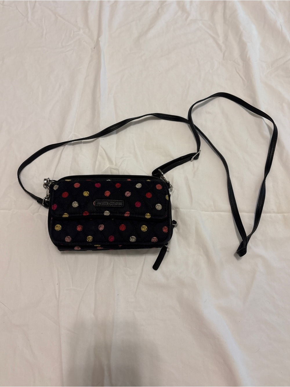 Vera Bradley Black Crossbody with Multicolor Polka Dots